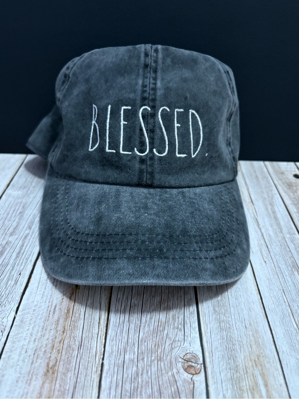 Rae Dunn Black 'BLESSED' Embroidered Cap